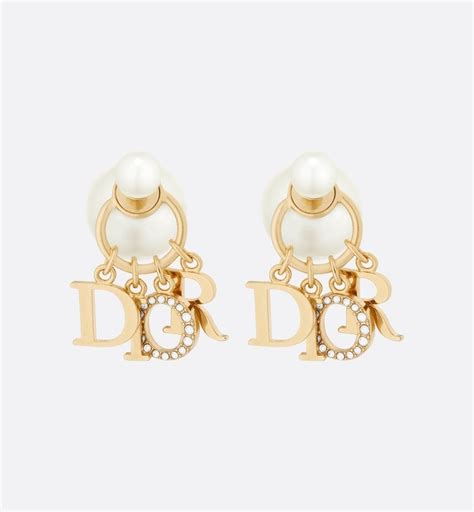 CHRISTIAN DIOR Crystal Pearl Dior Tribales Earrings Gold .